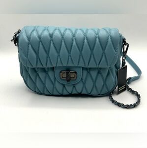 Badgley Mischka Blue Mini Quilted Messenger Bag. Vegan Leather. NWT Sealed.